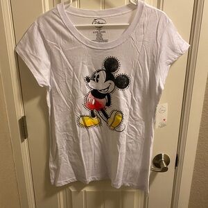 NWT Disney XXL Juniors Top White Mickey Mouse Shirt 19 T-shirt Glitter Dots